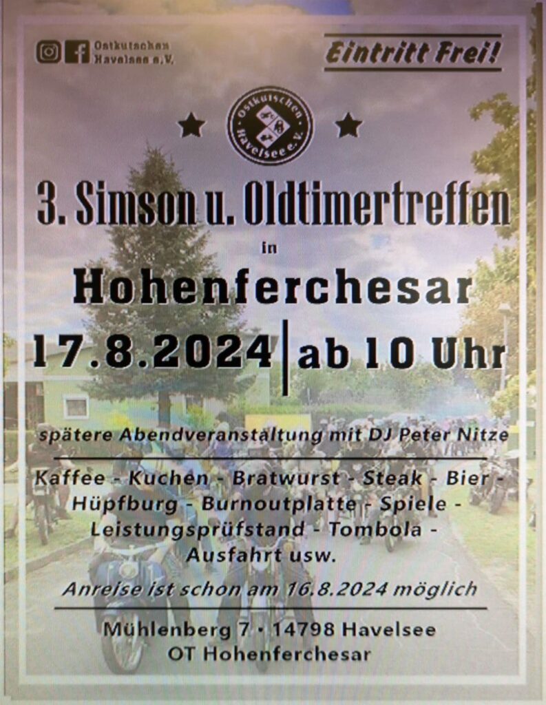 Flyer zum 3. Simson- und Oldtimertreffen 2024 in Hohenferchesar